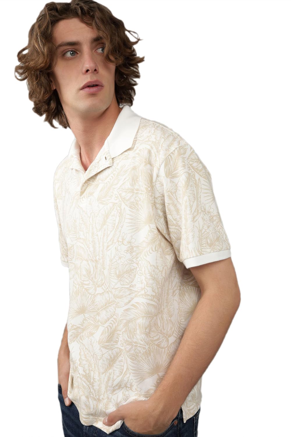 Men Beige Flex Pique Printed Polo Shirt-image-49