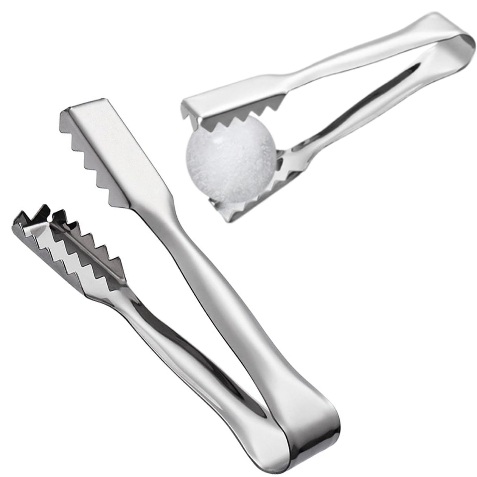2Pcs Ice Tongs for Jumbo Ice Balls and King Cubes, Stainless Steel Ice Tongs for Ice Bucket with Serrated for Cocktails Whiskeys Drink Coffee