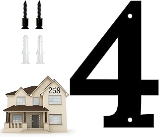 10.6 Inch Large House Numbers, Modern Floating for Outside Large Metal House Numbers Black Coated Rust-Proof Home Address Numbers Plaques Metal Numbers (4)