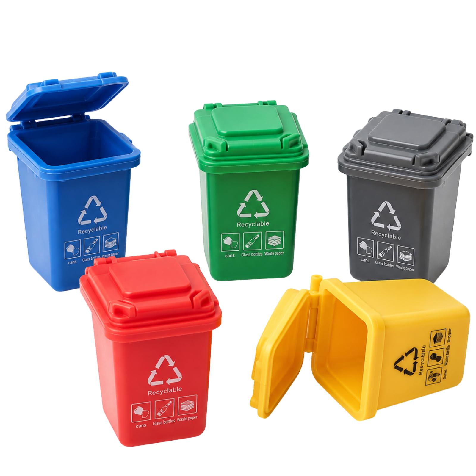 5 Pcs 1:12 Miniature Wheelie Bin Set for Dolls House Scenes