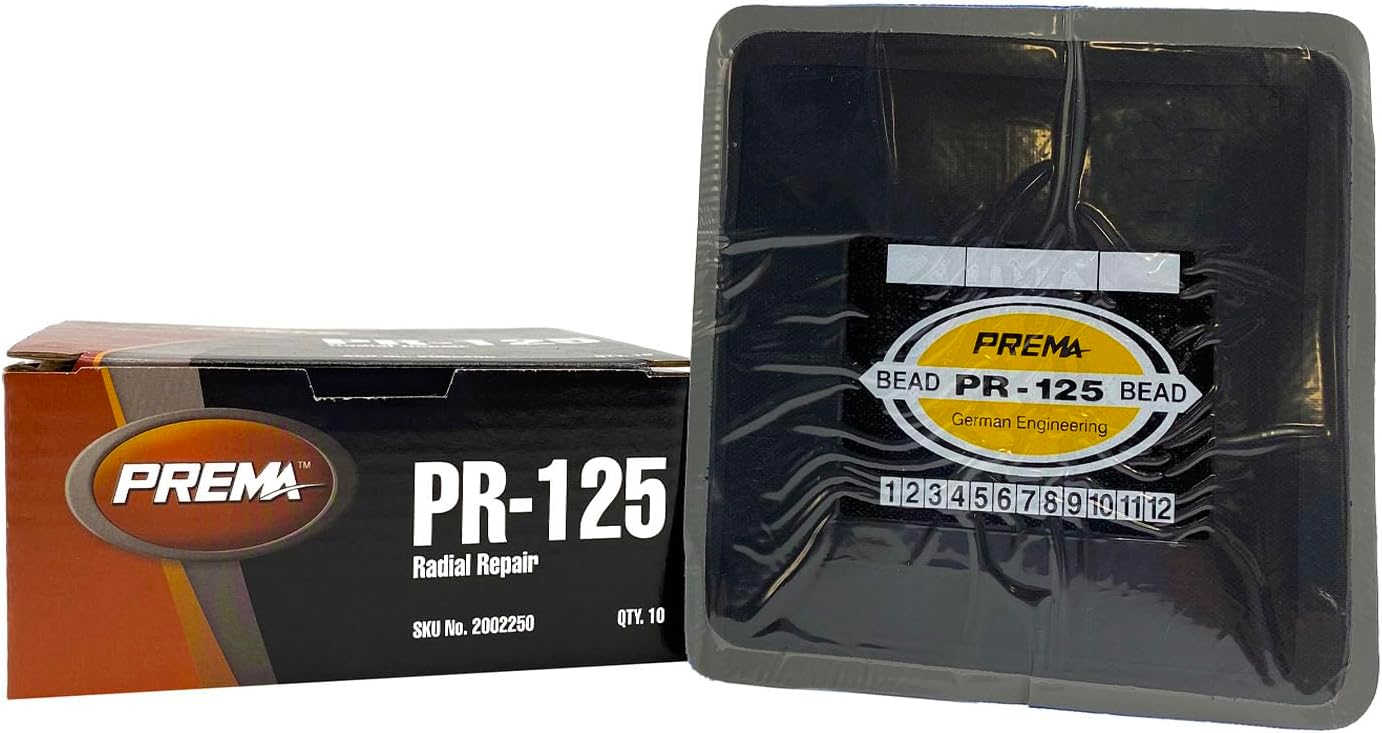 PREMA PR-125 Radial Tire Patches - Passenger Tire and Truck Tire Repair Patches - 5-1/4 x 3-1/4 inch 2 Ply Vulcanizing Tire Patches - 10 Per Box