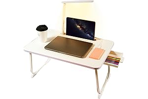 White Clear Bed Table with Storage Drawer for Breakfast, Laptop, and More