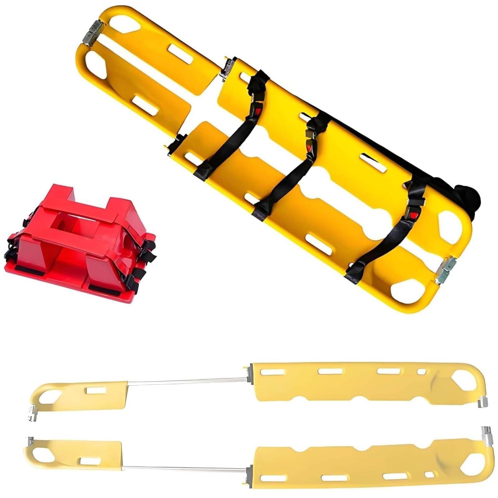 SGKOMN Adjustable Folding Scoop Stretcher, Portable Medical Emergency Lightweight Aluminum Alloy Patient Transport Rescue Stretcher Gurney, for Hospital Clinic Weight Capacity, Yellow