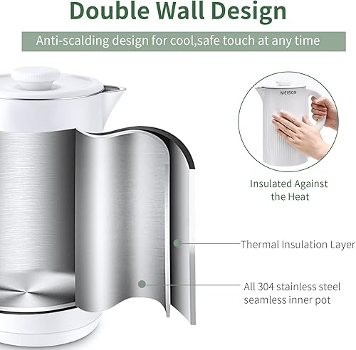Miniatura 3 de Hervidores eléctricos de acero inoxidable para agua hirviendo calentador de caldera de agua caliente de doble pared tetera eléctrica de tacto frío
