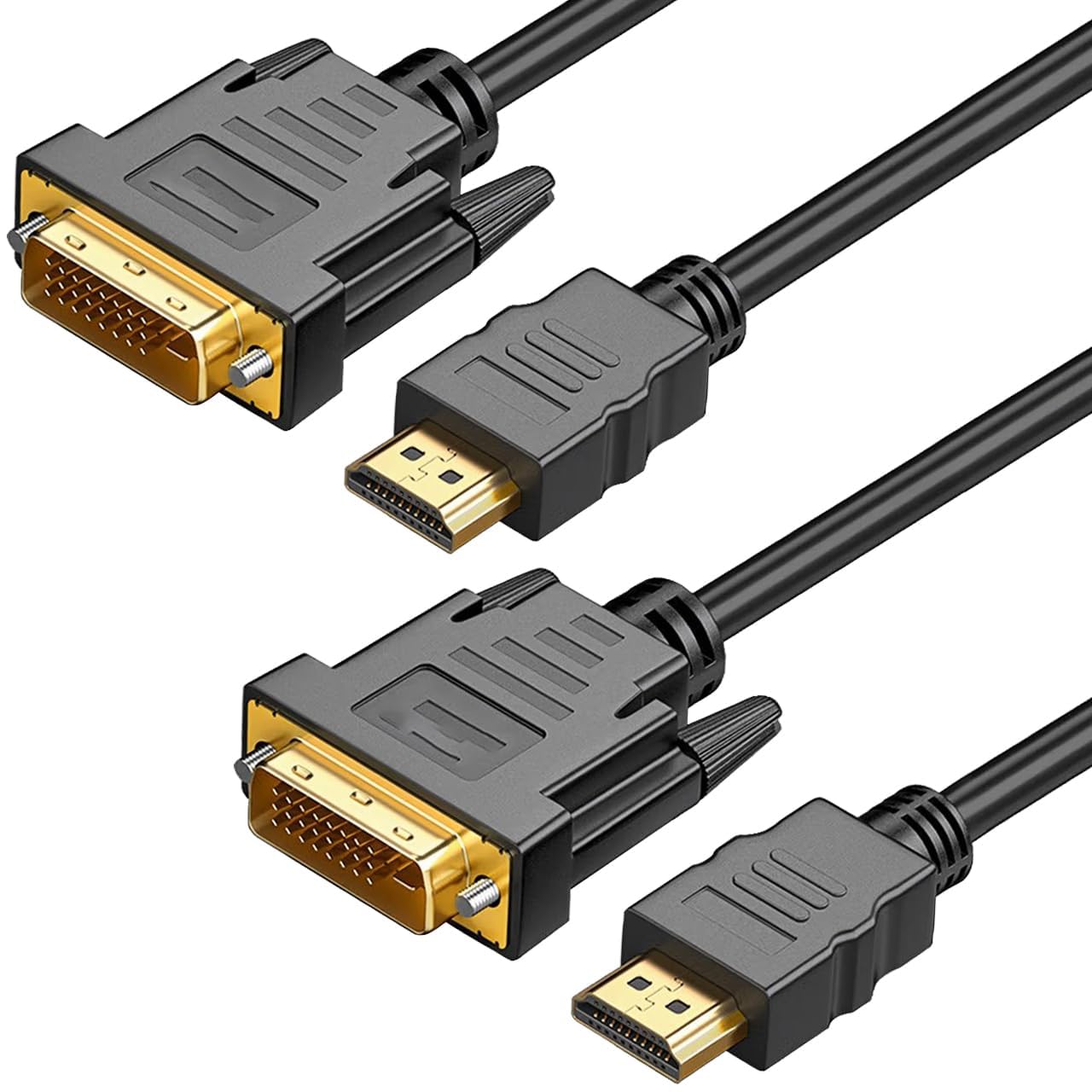 NALACAL HDMI A to DVI Adapter Cable 5ft, 2 Pack Bi-Directional 1080 DVI-D to HDMI Cable Male to Male, High-Speed Gold-Plated HDMI to DVI for Raspberry Pi, Roku, X-Box One, PS3/4/5, Graphics Card