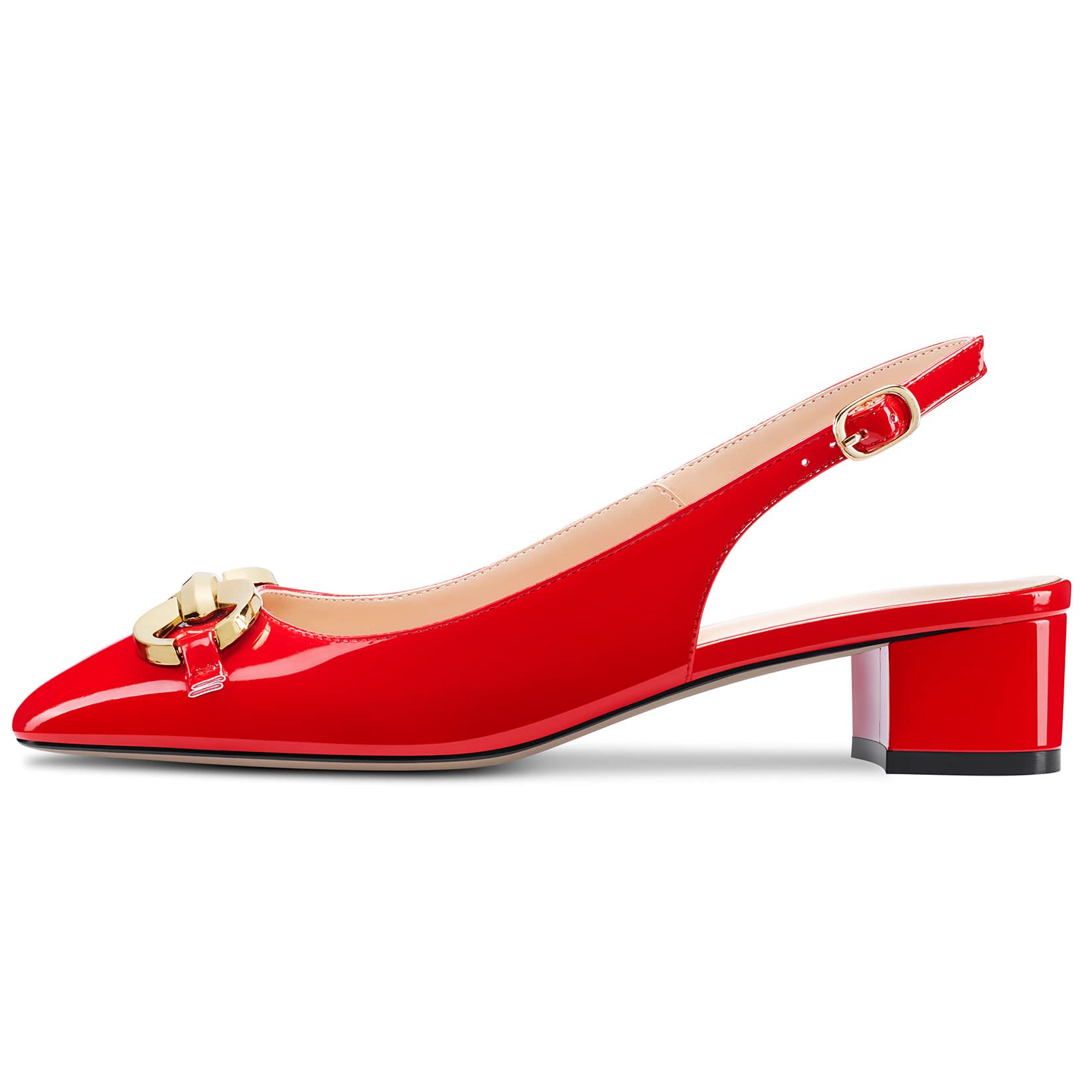HEUIVZAR Slingback Pumps da Donna Quadrata Punta Basso Blocco Chunky Tacco Heel Cinturino alla Caviglia Verniciata Casual Comfort Dress Scarpe 3.5 CM