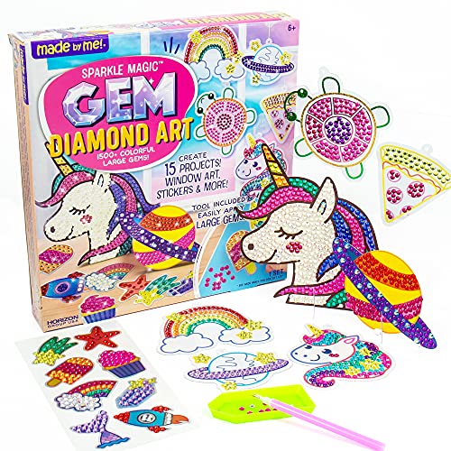 Made By Me Sparkle Magic Gem Diamond Art Set by Horizon Group USA, Gem by Number Kit for Kids, Create 15 Diamond Art Projects, Includes 1500+ Gems, Gem Tool, Art Boards, Stickers, Suction Cups & More