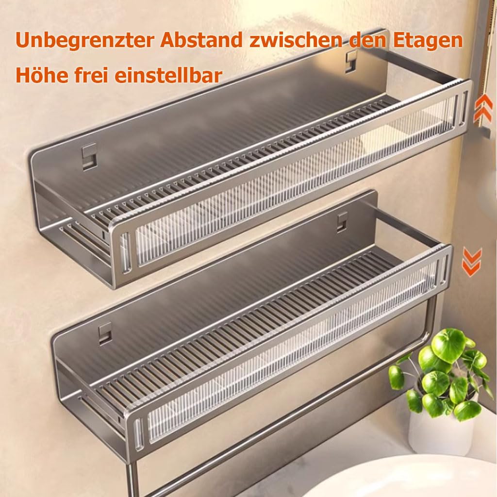 Mensola da Doccia Senza forare, Organizer da Bagno con portasciugamani, Ripiani ventilati, scaffale Doccia salvaspazio in Alluminio Resistente alla ruggine,Modell c,40cm