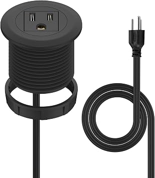 2 inch Desk Power Grommet Flush-Mount Outlet Build-in 1 US Standard Outlet, Mini Desktop Power Hub Grommet Socket for Desk Nightstand Cabinet Counter, 3.28 FT Heavy Duty Power Cord