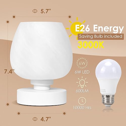 Miniatura 4 de Soilsiu Lámpara de mesita de noche, pequeña lámpara táctil para mesita de noche de dormitorio, regulable de 3 vías, pantalla de cristal de ópalo