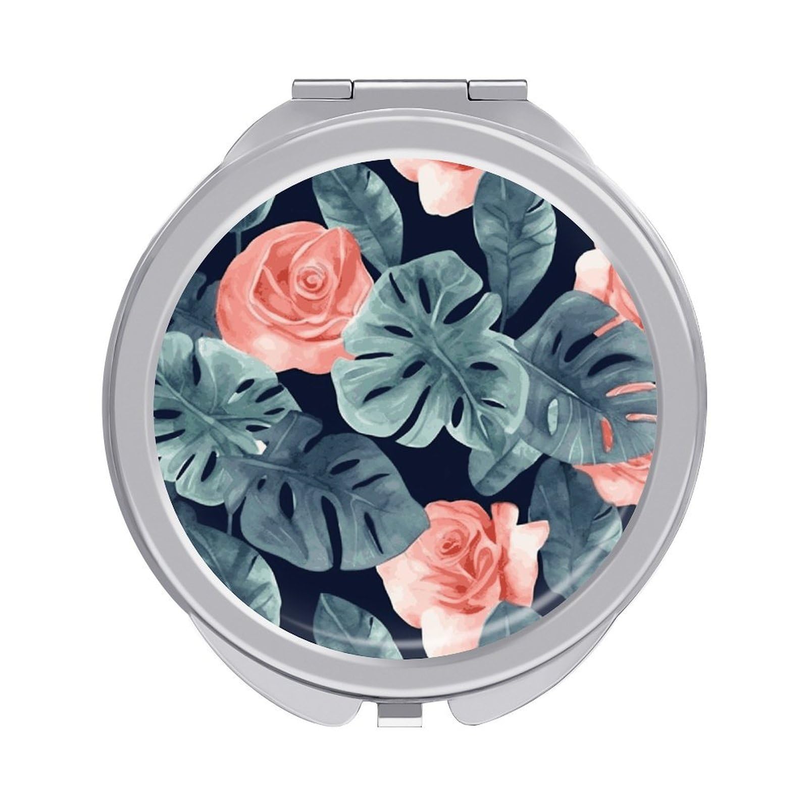 LDGSUPH Watercolor Monstera Pattern Travel Makeup Mirrors Portable Compact Mirror Double-Sided 2X/1X Magnifying Folding Pocket Mirror Mini Round Handheld Mirrors for Home Outdoor