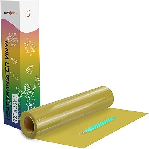 HTVRONT HTV Vinyl Rolls Heat Transfer Vinyl - 12" x 20ft Gold HTV for Shirts, Iron on Vinyl for All Cutting Machines - Easy to Cut & Weed for DIY Heat Transfer Design (Gold)