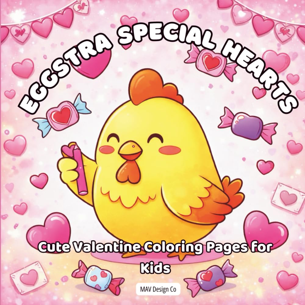 Eggstra Special Hearts, Cute Valentine Coloring Pages for Kids: Adorable Chicken Coloring Pages Full of Hearts, Friendship & Fun for Kids, 8.5x8.5, Bold and Easy