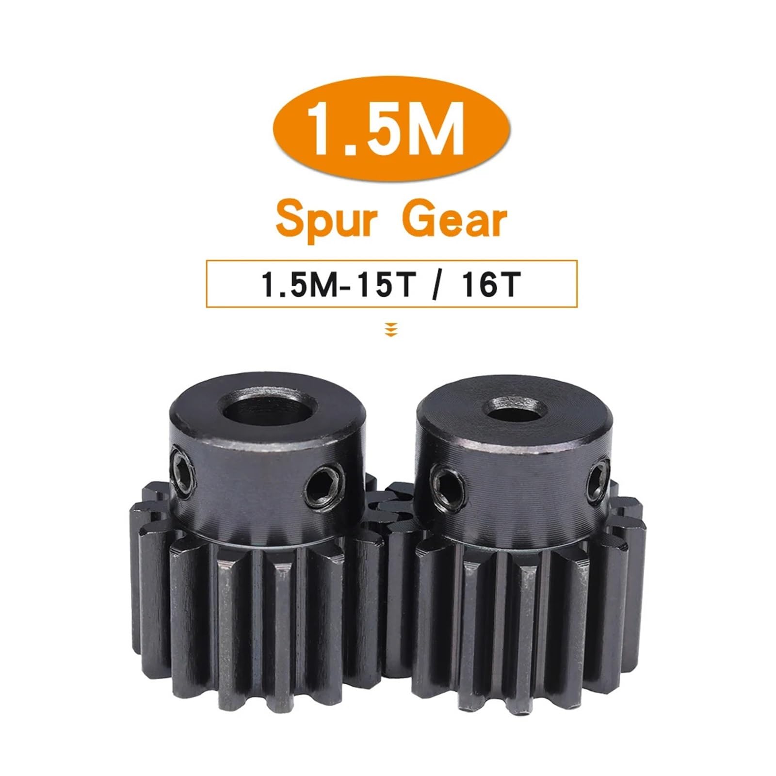Bevel Gear Pinion Hardware Mechanical 1.5 Module Spur Gear 1.5M-15T/16T Carbon Steel Material Blackening High Frequency Quenching Gear Bore Size 5/6/6.35/7/8 Mm(1.5M15T (Bore 6.35))