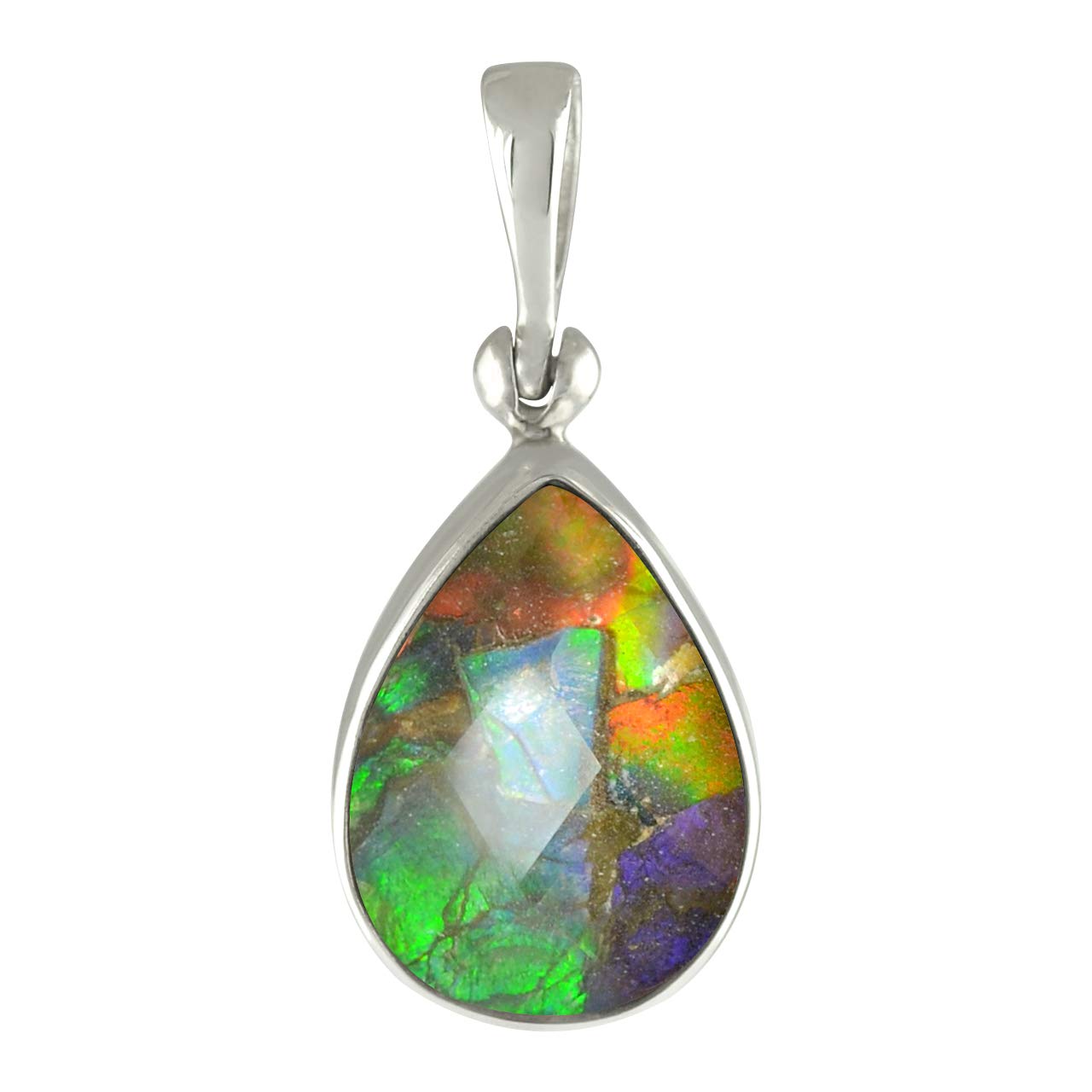 Starborn Ammolit mit Bergkristall facettiert 30x14mm 925 Sterling Silber Tropfen Anhänger