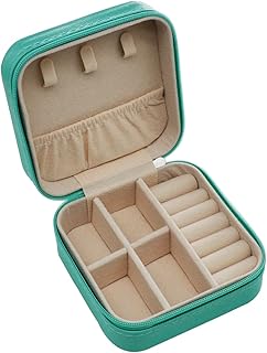 Small Jewelry Box, Small Jewelry Storage Case PU Leather Jewelry Box for Earrings, Necklaces, Rings, Bracelets, Portable Jewelry Organizer Box for Travel and Home (Turquoise)