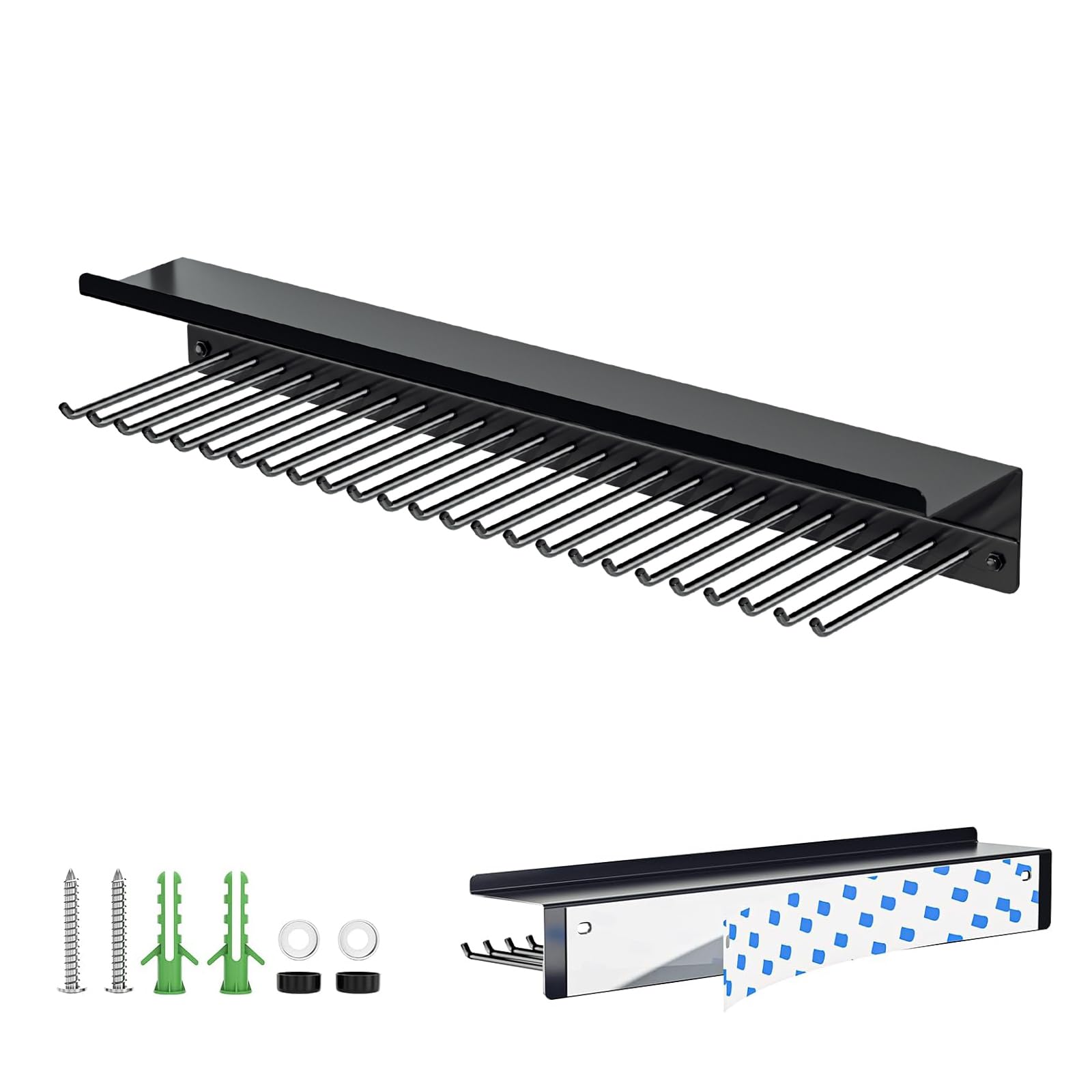 Krawattenhalter für Kleiderschrank, Krawattenbügel Wand, Krawatten Aufbewahrung Selbstklebend, Krawatten Halterung Schranktür, Metall Gürtelhalter mit Ablage und 25 Haken, Krawattenhänger (Schwarz) Küche, Haushalt & Wohnen