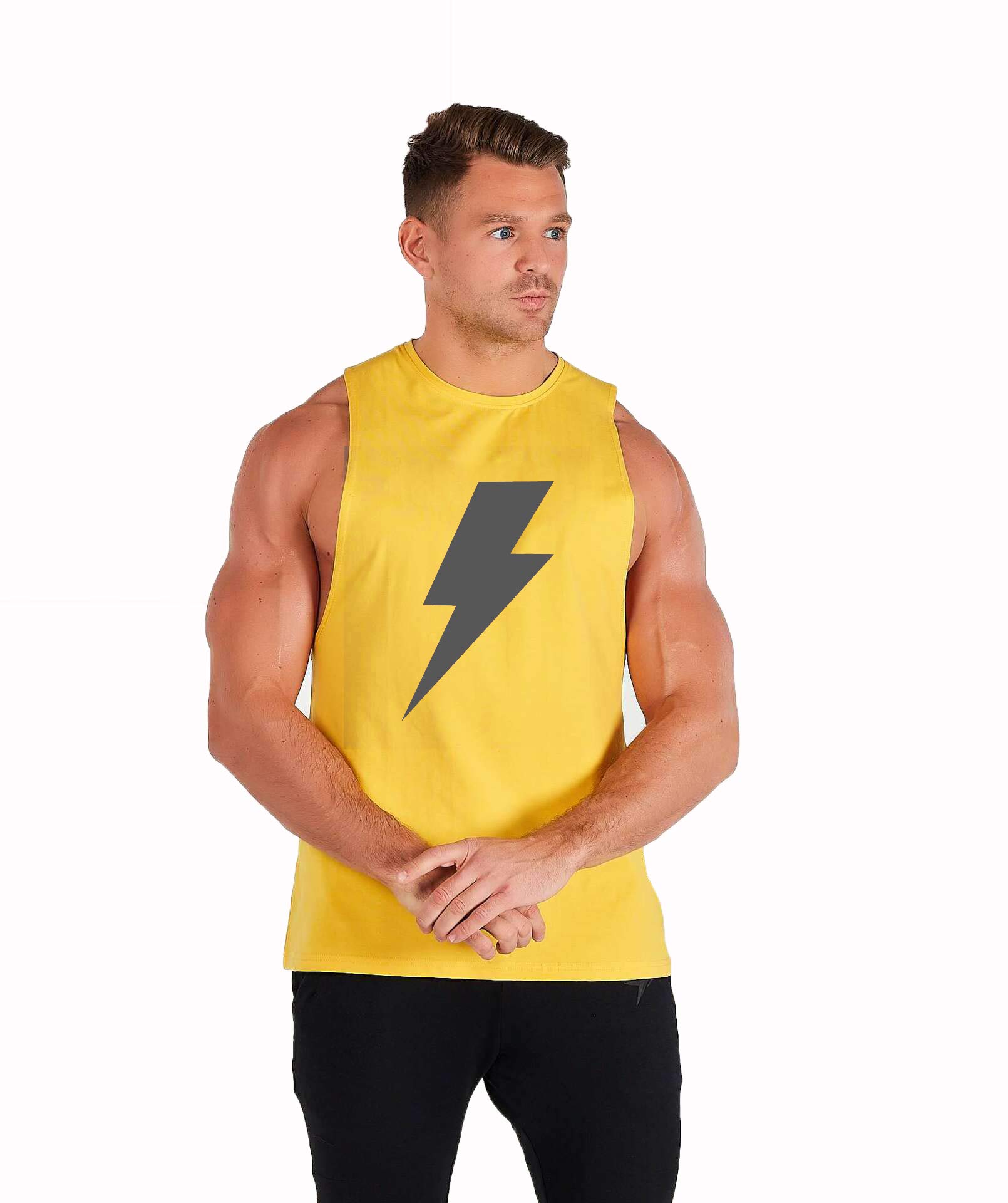 south city Men Yellow Cotton Workout deep Cut Sleeveless Tshirt -Charge-picture-13