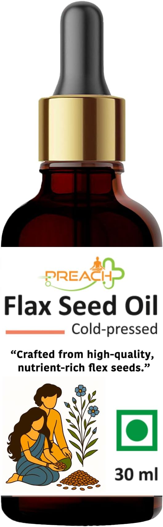 Flaxseed Oil Cold Pressed | Omega 3 6 9 | Carrier Flax Seed Oil Pure & Undiluted for Hair Care, Nails & Skin | Pack of 1 | 30 ml Vegetarian Oil