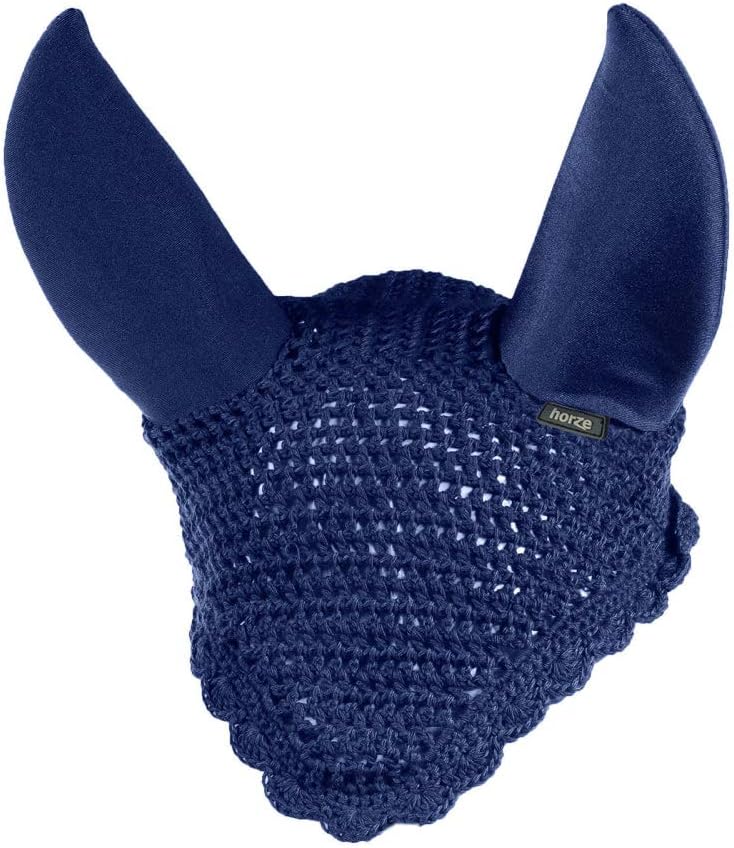 HORZE Supreme Silent Crochet Ear Bonnet - Sound Dampening Fly Protection for Sensitive Horses - Black - Horse