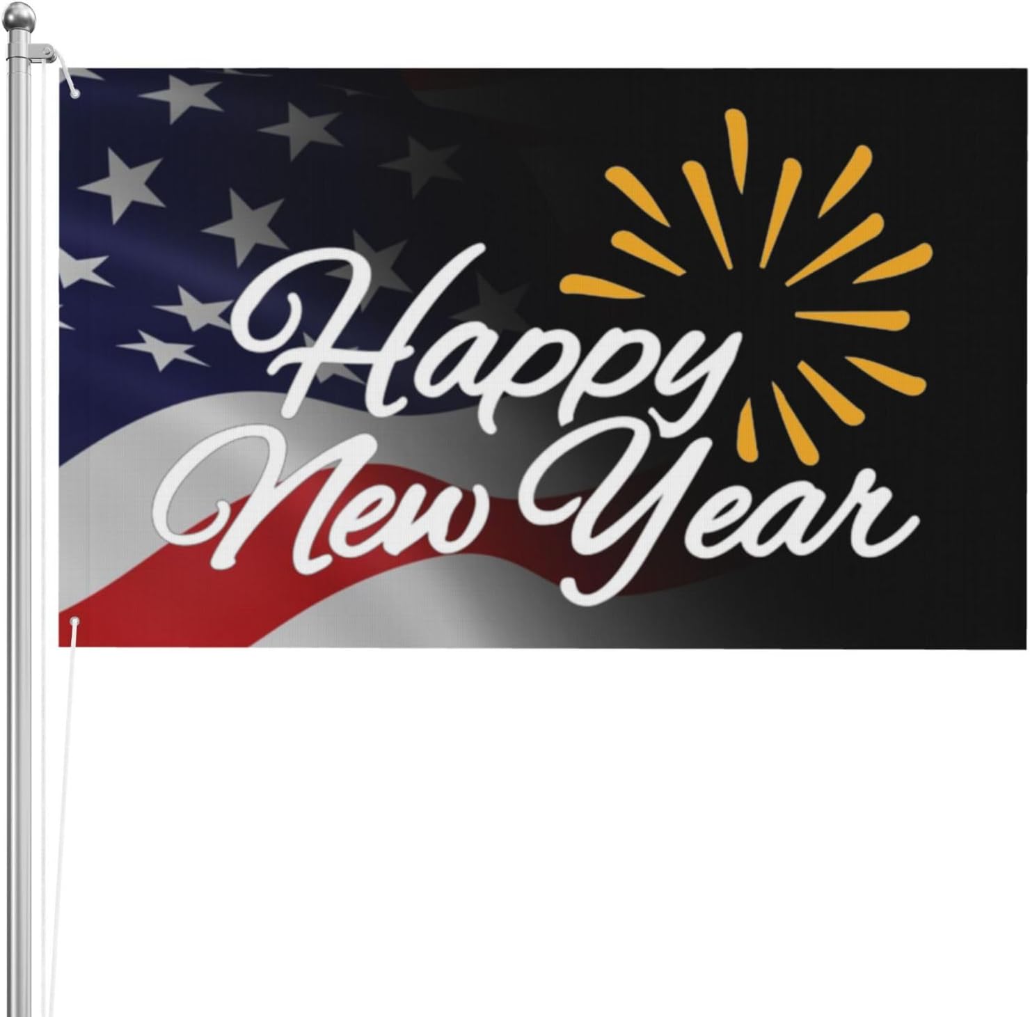 Happy New Year Double-Sided 3ply 3x5ft Polyester Flags: Durable, Reusable, And Vibrantly Decorative â€“ Perfect for Indoor and Outdoor Use