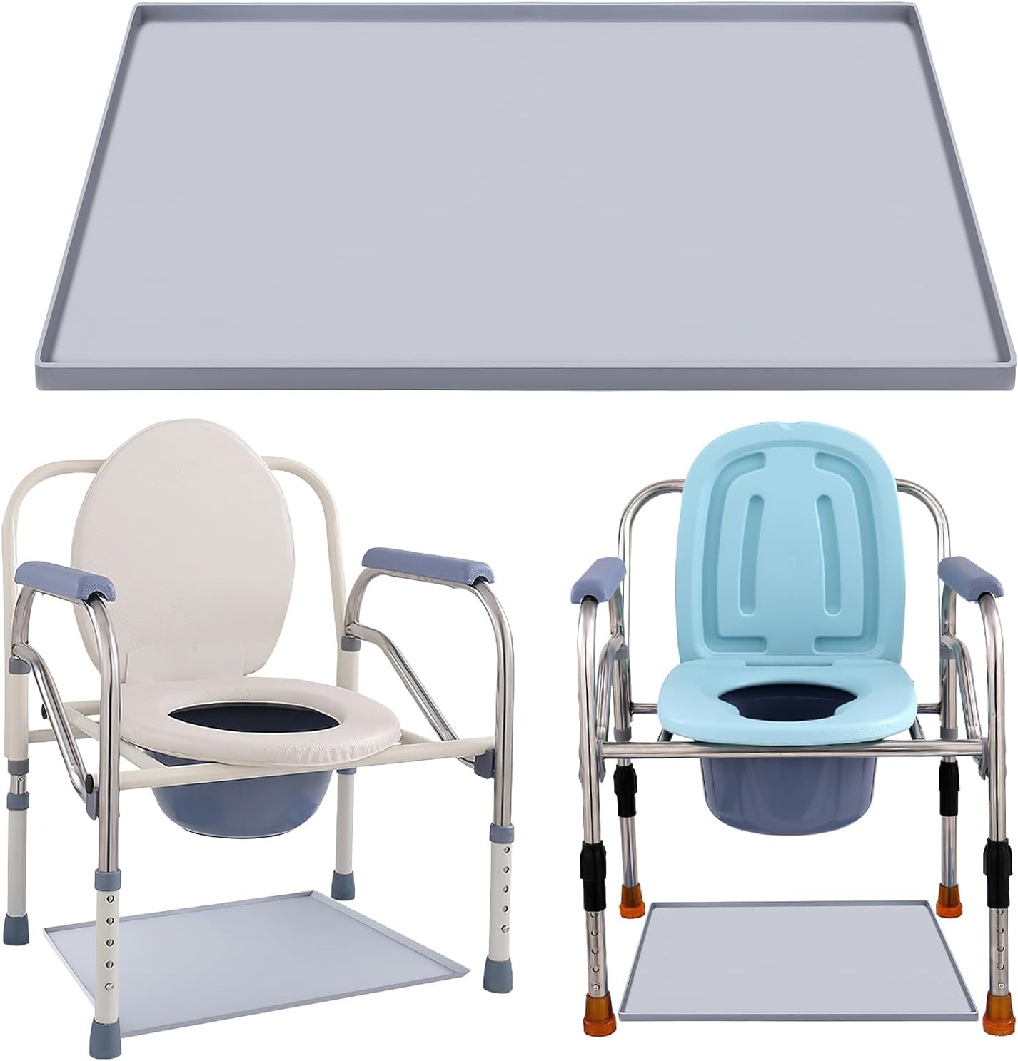 Bedside Commodes Mat, 23.6 x 19.7 Bedside Portable Toilet Mat with Raised Edge, Silicone Non-Slip Commode Toilet Pad Under Commode Chair Mat for Floor Protector