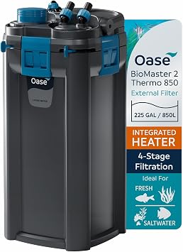 OASE BioMaster 2 Thermo 850 Canister Filter for Aquariums External Aquarium Filter with Built-in Heater EasyClean Pre-Filter, Quiet Operation Freshwater & Saltwater, Up to 225 Gallons