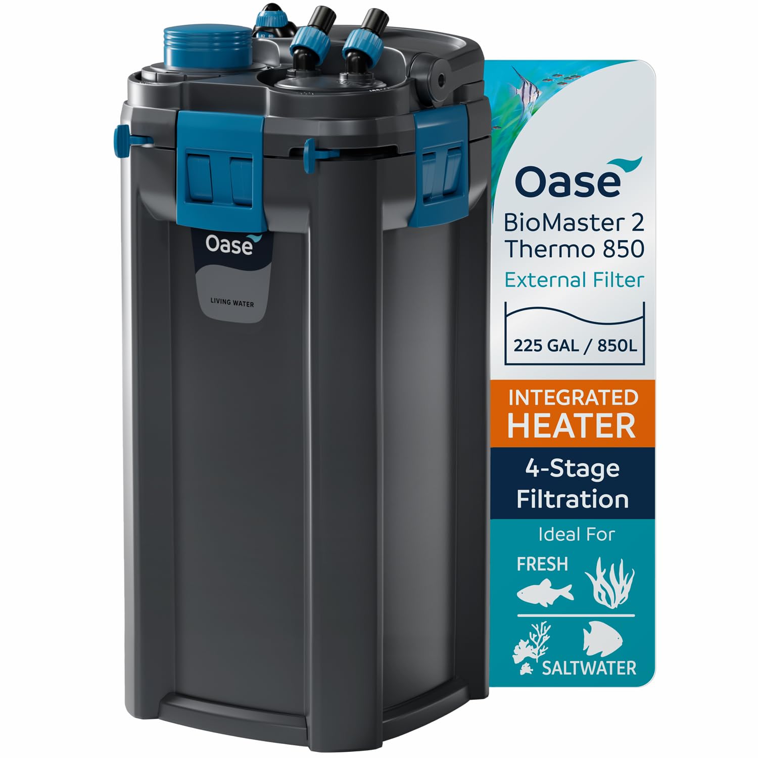 OASEBioMaster 2 Thermo 850 Canister Filter for Aquariums – External Aquarium Filter with Built-in Heater – EasyClean Pre-Filter, Quiet Operation – Freshwater & Saltwater, Up to 225 Gallons