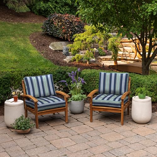Image of Arden Outdoor Plush Modern Tufted Blowfill Deep Seat Set, 24 in x 24 in, Weather-Proof, Rain-Proof, Fade Resistant Patio Cushion, Ultra Cozy Sapphire Aurora Blue Stripe