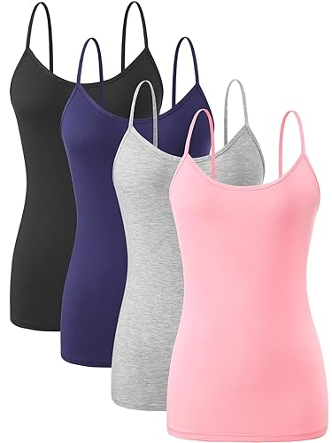 Orrpally Basic Cami Tank Tops Women Lightweight Camisole Stretch Tank Top Adjustable 4-Pack - X-Large - Black/Dark Blue/Gray/Pink