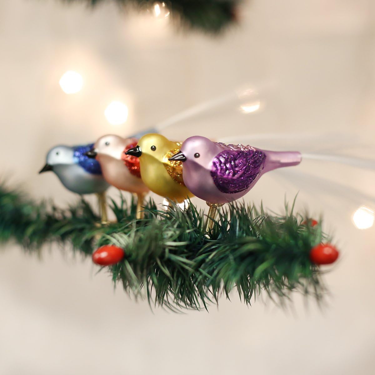 Old World Christmas Ornaments: Fat Glitter Bird Glass Blown Ornaments for Christmas Tree