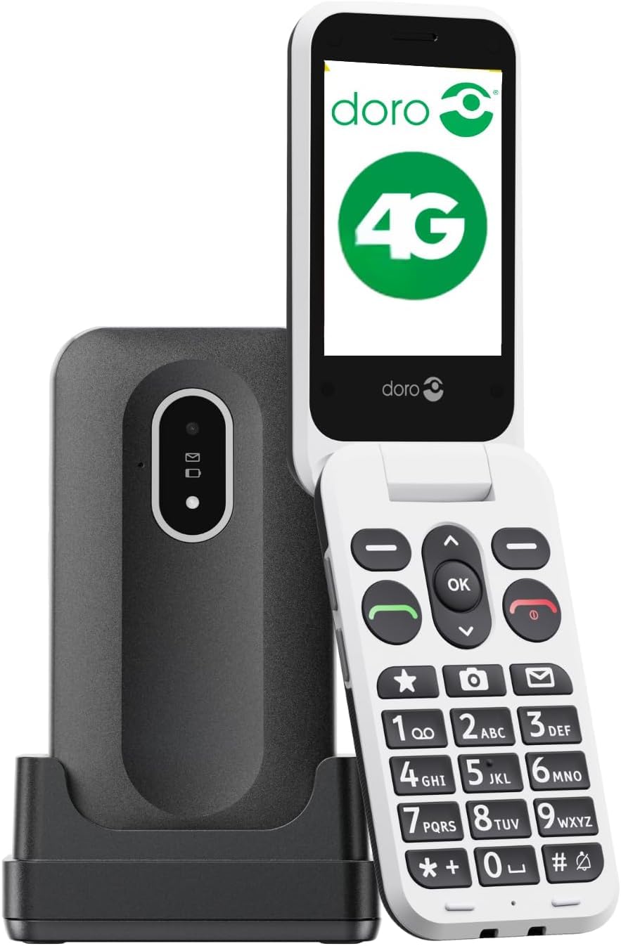 Doro Leva L20 Seniorenhandy, großes Display im Querformat – leistungsstarker HD-Sound – Kamera – Unterstützungstaste mit GPS-Ortung – Basic-Telefon ohne Internet (Schwarz & Weiß)