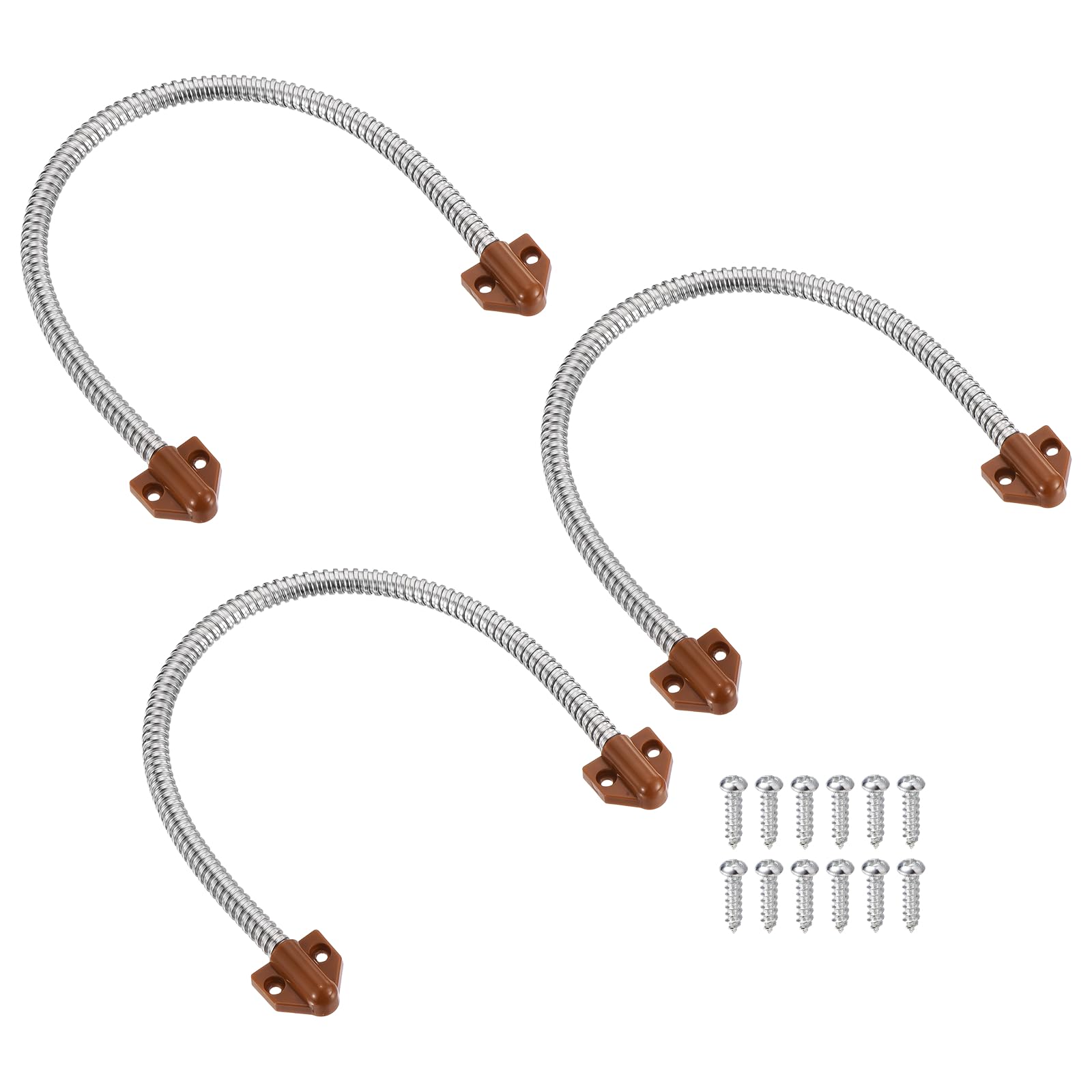 PATIKIL Armored Door Loop Wire Protection (400mm L 1/4" ID, Brown)(2Pcs), Door Wire Conduit Power Transfer Armored Cable Wire Sleeve Protector with Plastic Ends,Suit for-Access System — image 1
