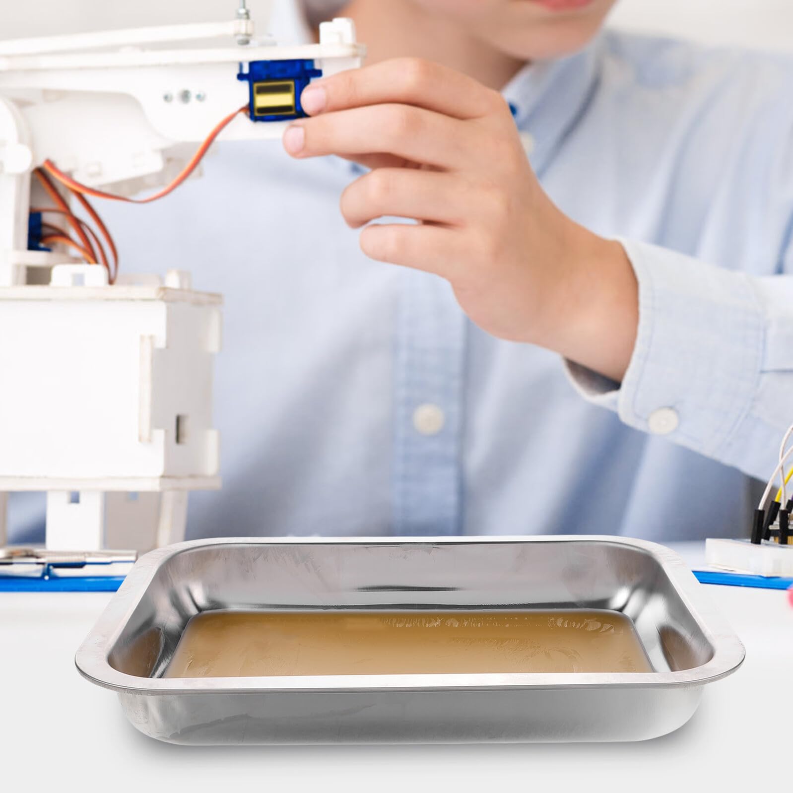 SEWACC Bandeja de Disección de Acero Inoxidable con Base de Cera Resistente y Duradera para Laboratorio Biológico Herramienta Versátil para Enseñanza y Experimentos Científicos