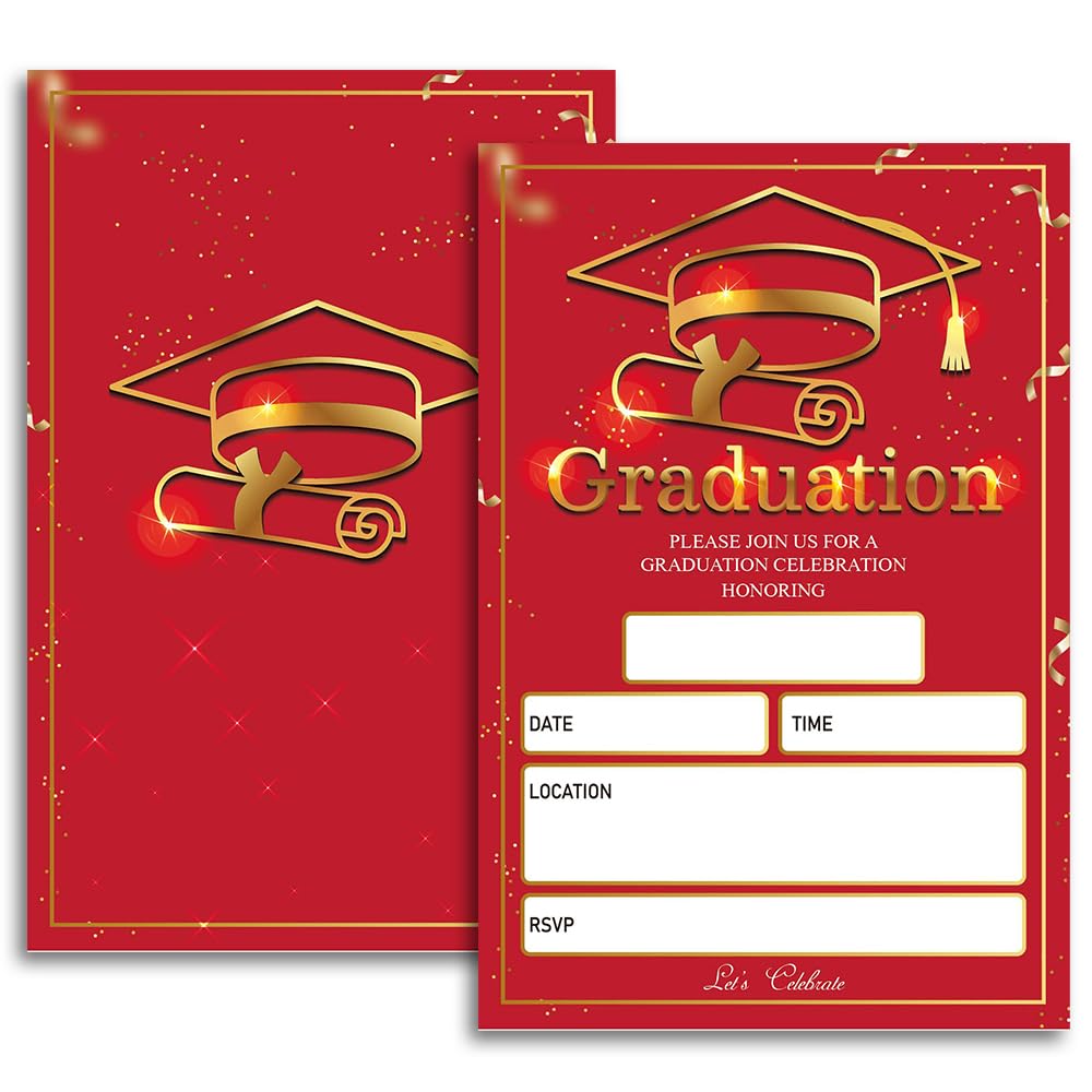 FujLoy 20 Cards with Envelopes, graduation party invitations 2026, 2026 College, High School, University Grad Celebration.（BT3） (Red 089)