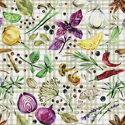 VaryPaper Watercolor Herbs and Spices Wallpaper 17.7''x315'' Ingredients Plaid Peel