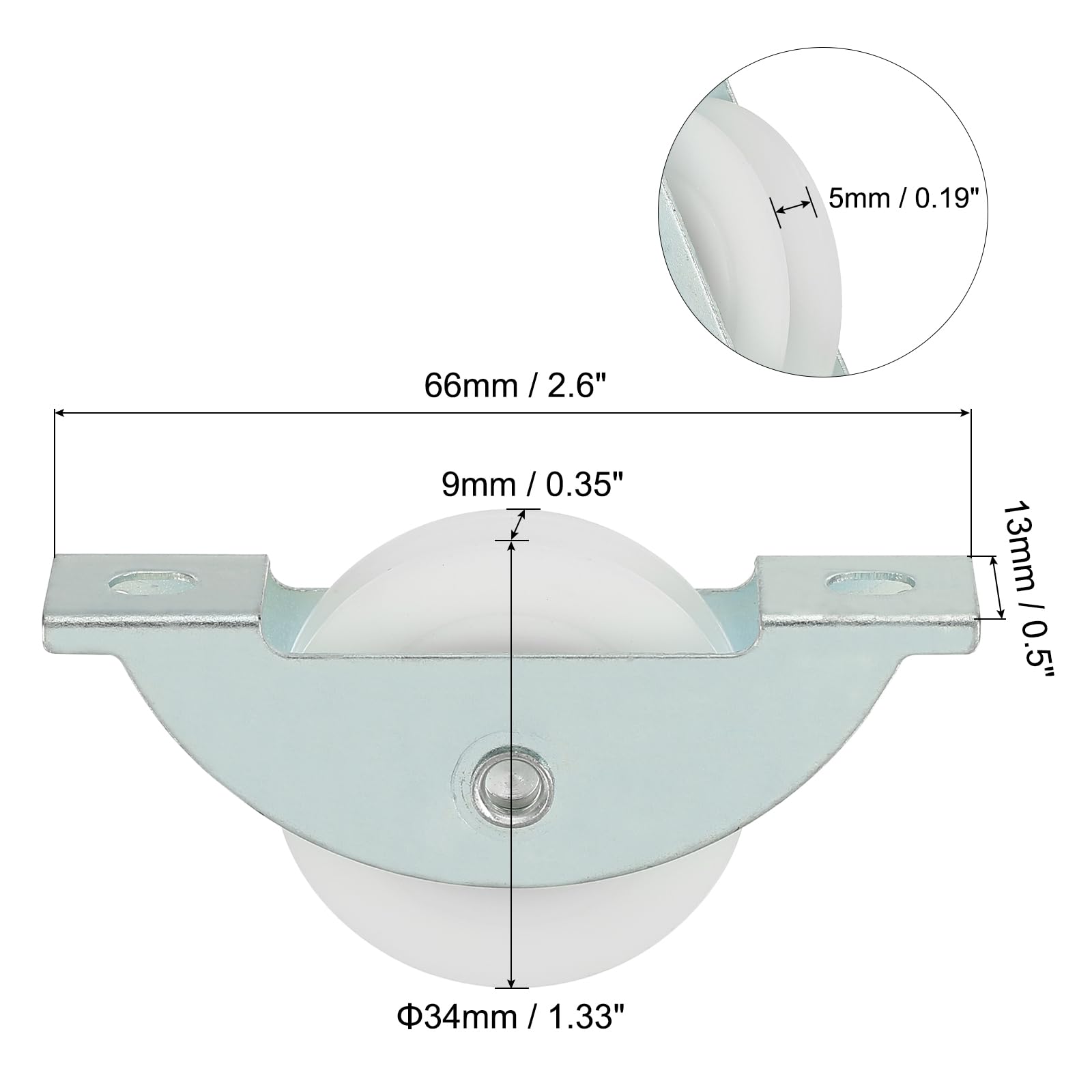 PATIKIL 34mm Sliding Door Nylon Pulley, 8 Pcs Furniture Roller Wheels 5mm Hole Distance for Screen Door Wardrobe Cupboard Closet Silver - Image 2