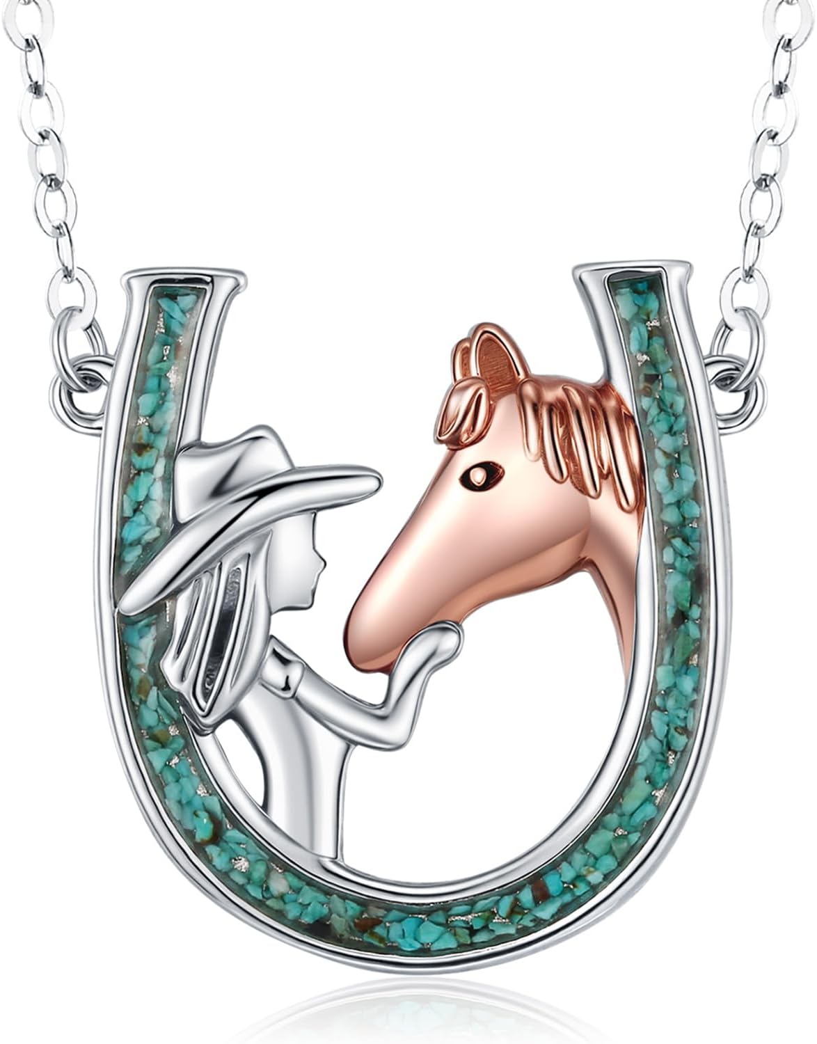 Western Cowboy Necklace 925 Sterling Silver Horseshoe Pendant Western Jewelry Cowgirl Gifts for Women Girlfriend Cowboy Cowgirl
