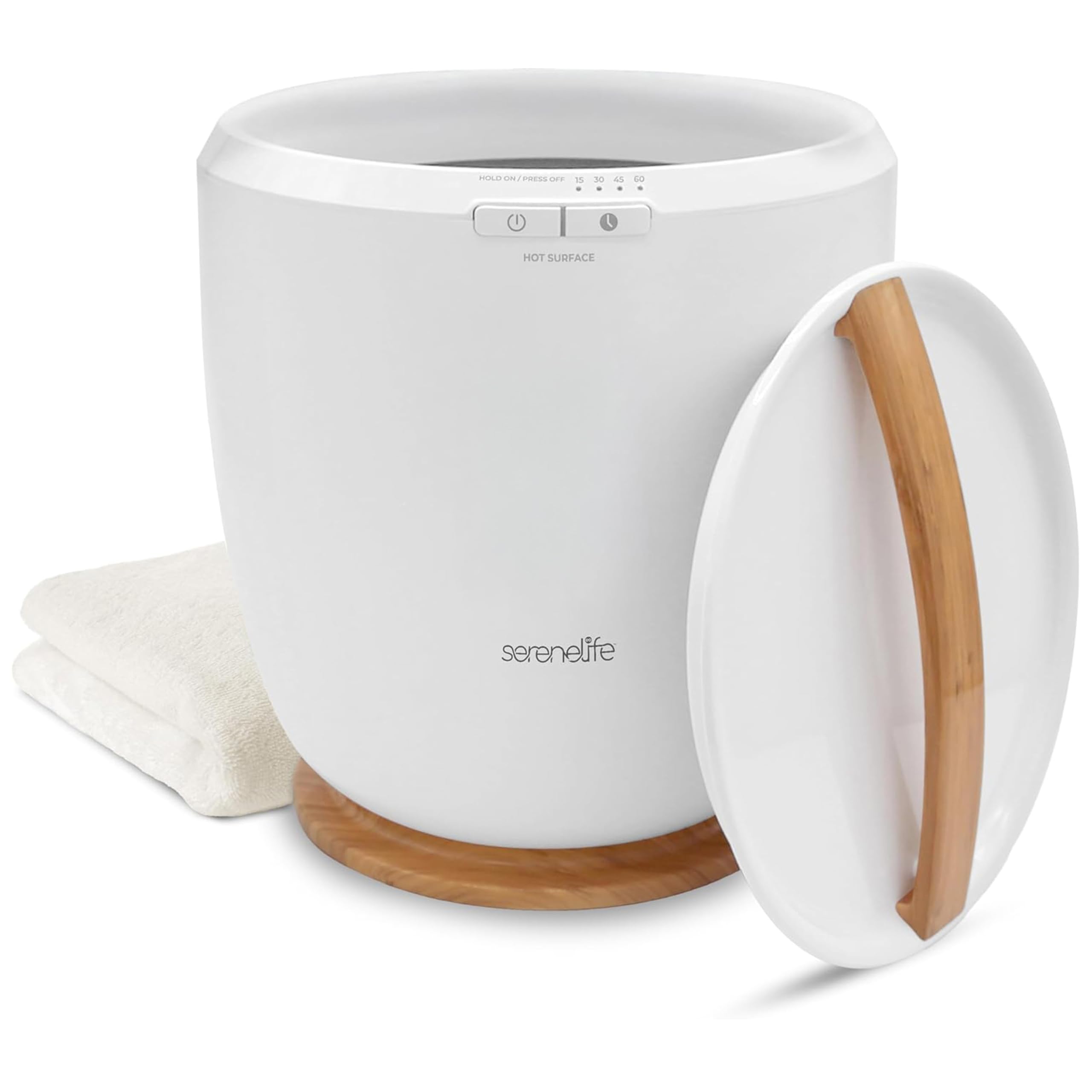 Photo 1 of SereneLife Counter Towel Warmer Bucket - with Customized Fragrance for Spa and Bathroom, Luxury Towel Heater, Auto Shut Off, Fits 1 Large Towel, Blanket, Bathrobe, PJs (Natural)