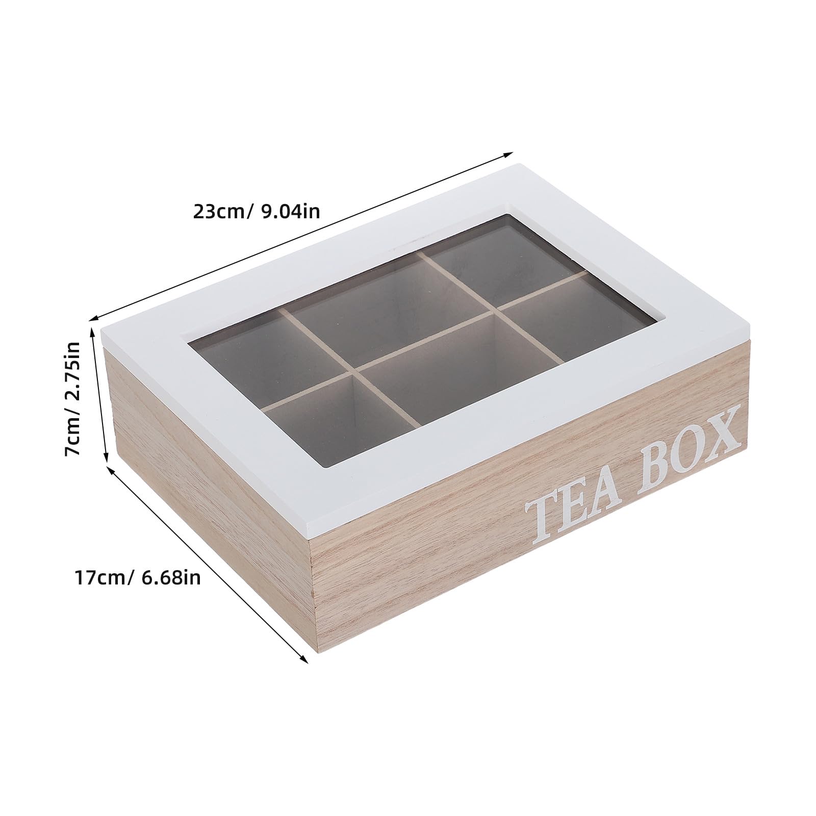 Operitacx Boîte de rangement pour sachets de thé - Boîte à thé en bois à 6 compartiments avec couvercle en verre à charnière - de rangement pour sachets de café à poser sur la table