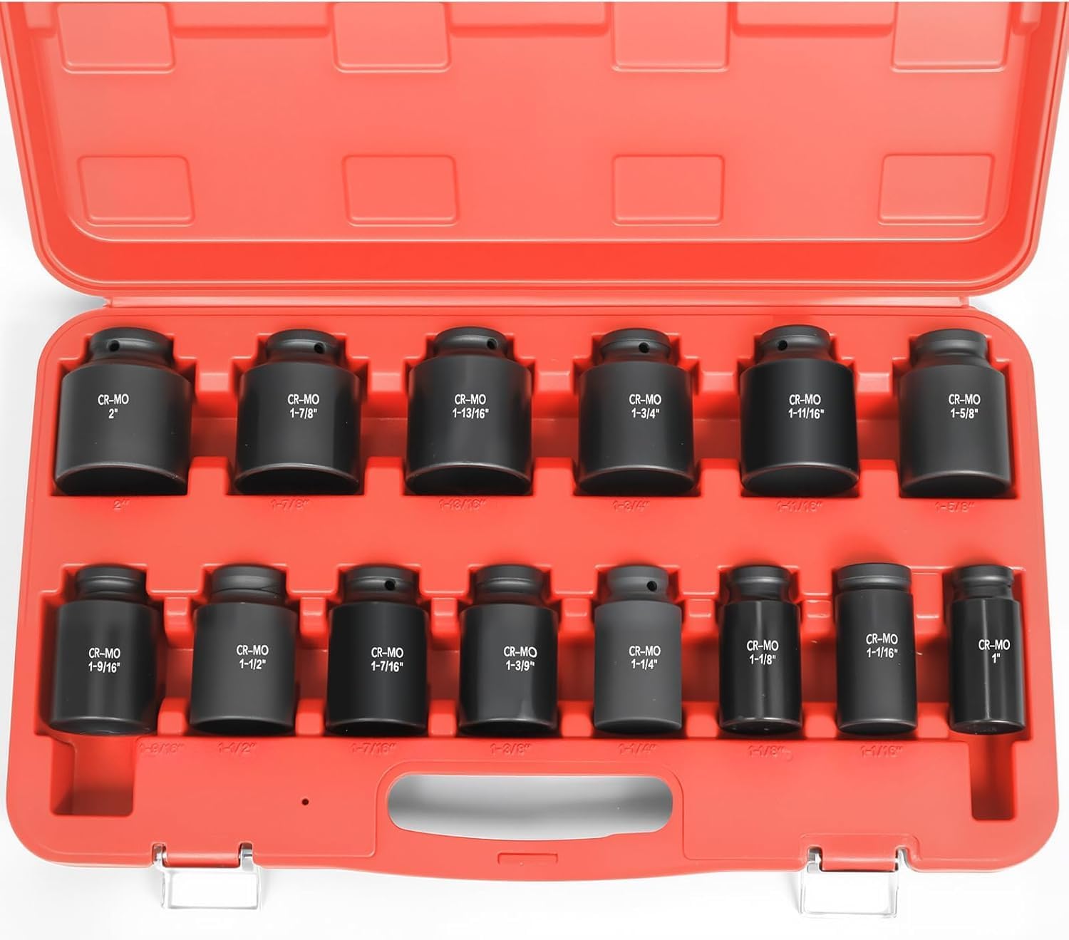 1/2 Inch Drive Deep Impact Socket Set,6-Point, Metric Sizes(25-50mm),14 PCS,Cr-Mo Steel,Heavy Duty Impact Sockets for Automotive & Industrial Machinery,With a Storage Case