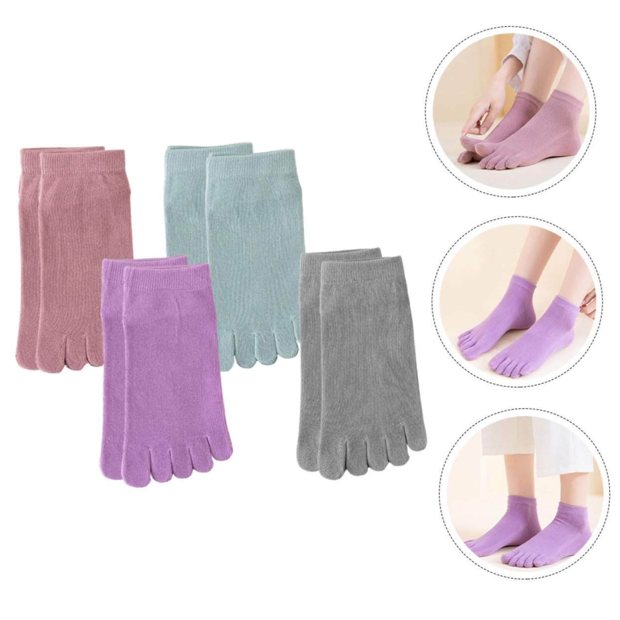 CALLARON 5 Series Calcetines De Punta Cortar Calcetines Invisibles De Cinco Dedos Con Puntera Separada De Las Mujeres Bajo Medias Algodón 4 Pares*5