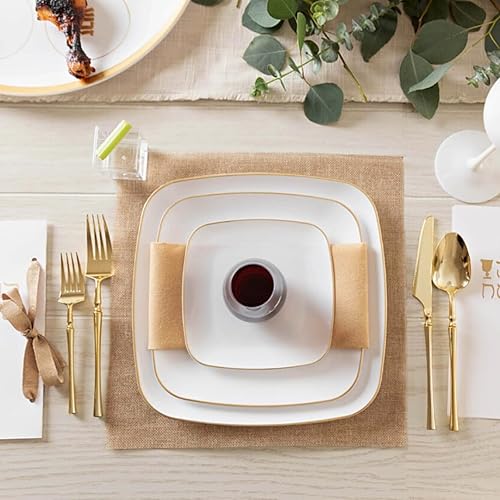 Miniatura 5 de Blue Sky Platos desechables blancos orgánicos de 8.5 pulgadas cuadrados (10 unidades)  Vajilla de plástico con borde dorado para fiestas