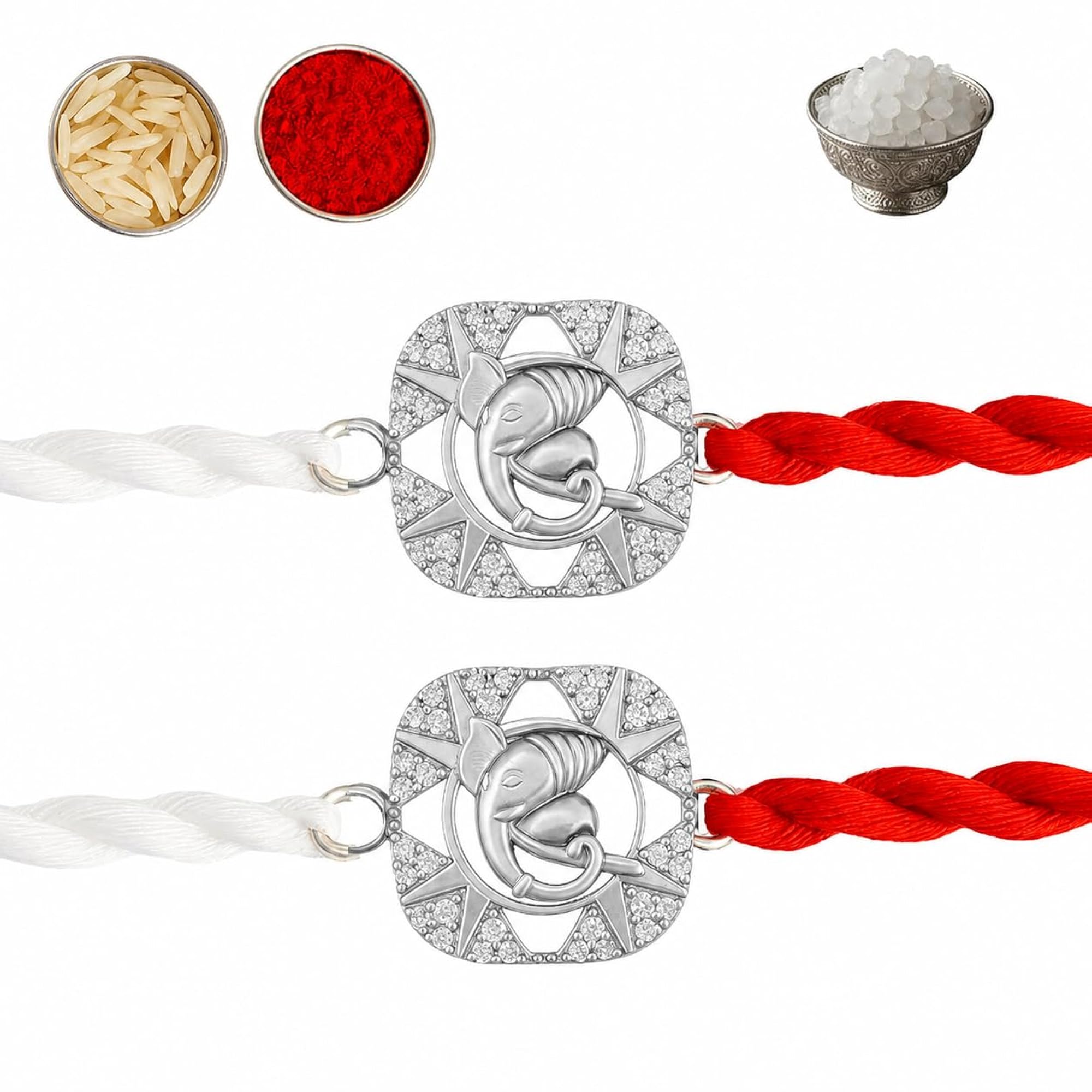 Handmade 925 Sterling Silver Rakhi Set with Roli Chawal, Spiritual Gift