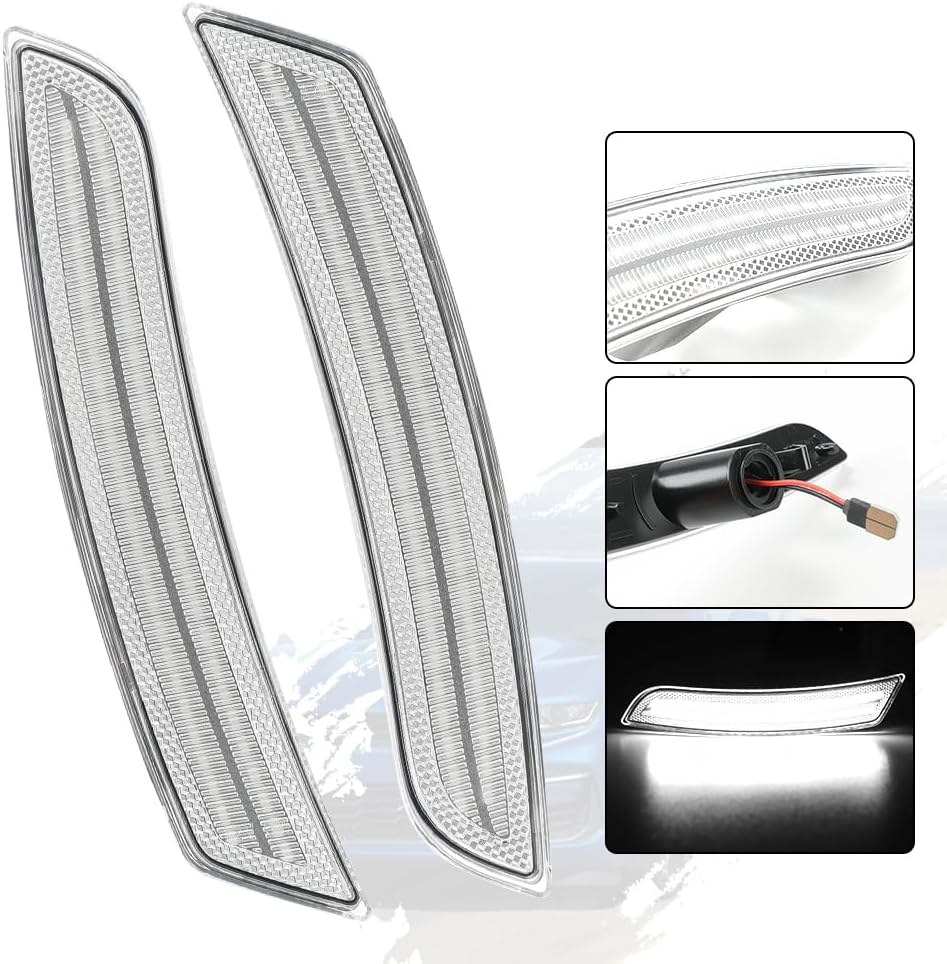 ROCCS LED White Camaro Side Marker Lights Fit for 2016-2024 Chevy Camaro ZL1/1LE/SS/RS/LS/LT, 2014-up Cadillac CTS, 2015-up Cadillac ATS Front Rear Bumper Fender Light,Clear Lens