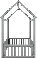 Vista 7 de Bellemave Cama Montessori de tamaño individual para niños, camas de piso de madera con barandillas de valla y puerta, cama individual para niños