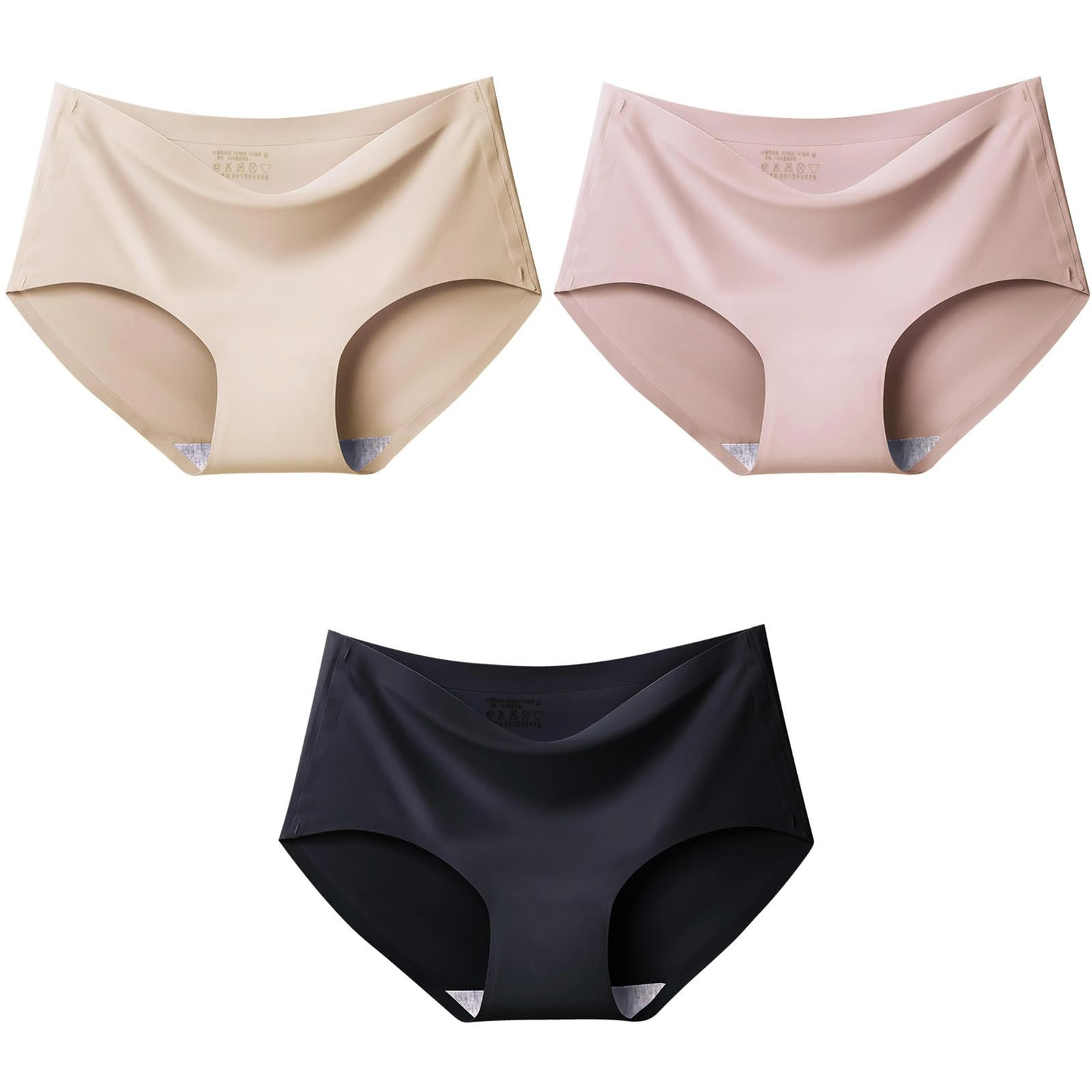 Unterhosen Damen 3pcs Set Großgröße XXL Nahtlose Frauen Höschen Mid-t-t-mid-t-t-mid-Waist-Briefs Weibliche Atmungsaktive Unterwäsche Ice Seidendreh Dessous-Rose Rose Rose-XXL