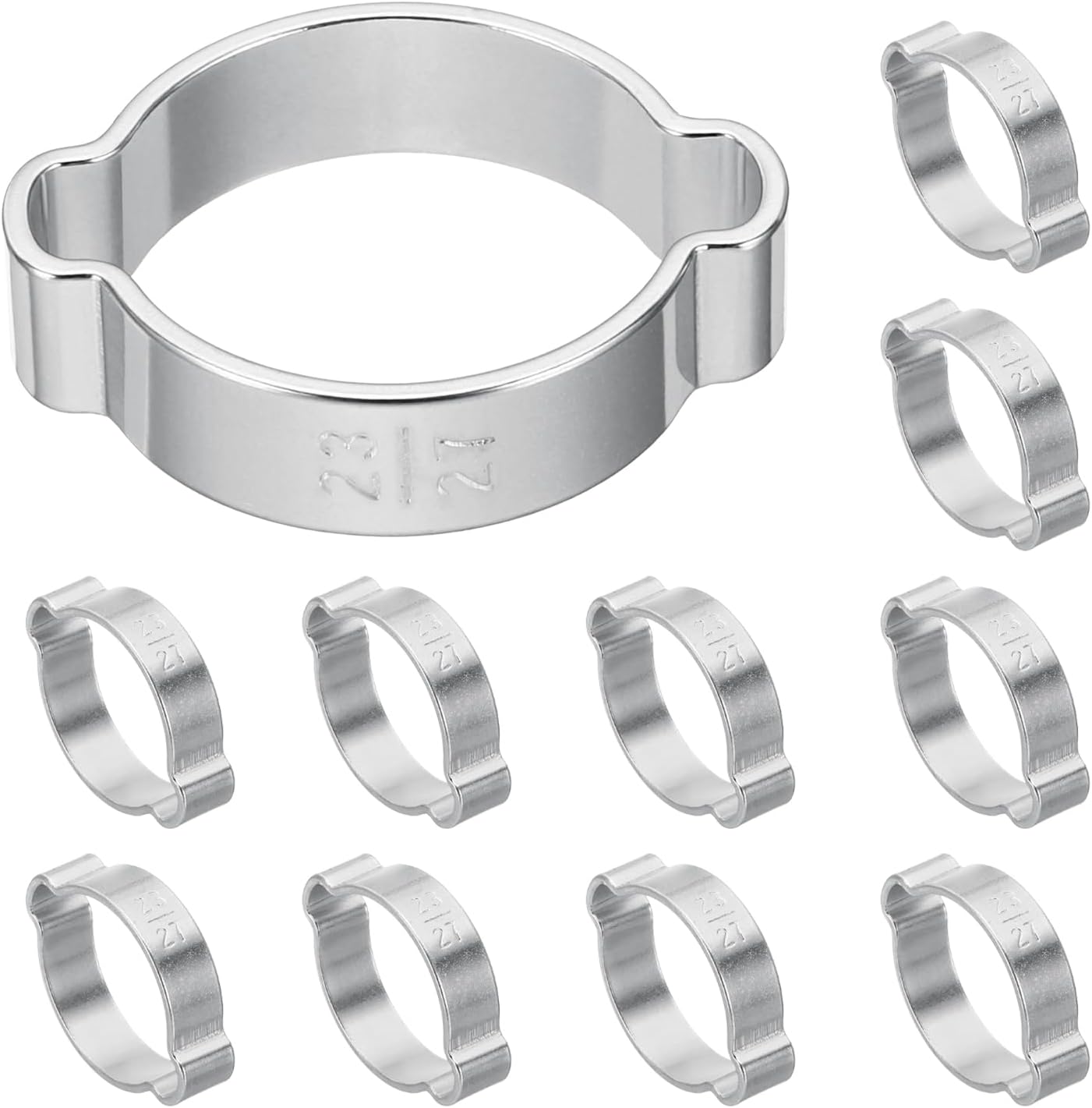 PATIKIL 12 Pcs Double Ear Hose Clamp, 23-27mm 304 Stainless Steel O Clip Crimp Rings, Pipe Clamps for Fuel Petrol Pipe Tube Fitting Connections