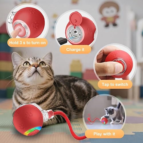 Miniatura 4 de Juguete interactivo para gatos, juguetes para gatos de interior, juguete automático de pelota, juguete de bola de persecución para gatos con cola