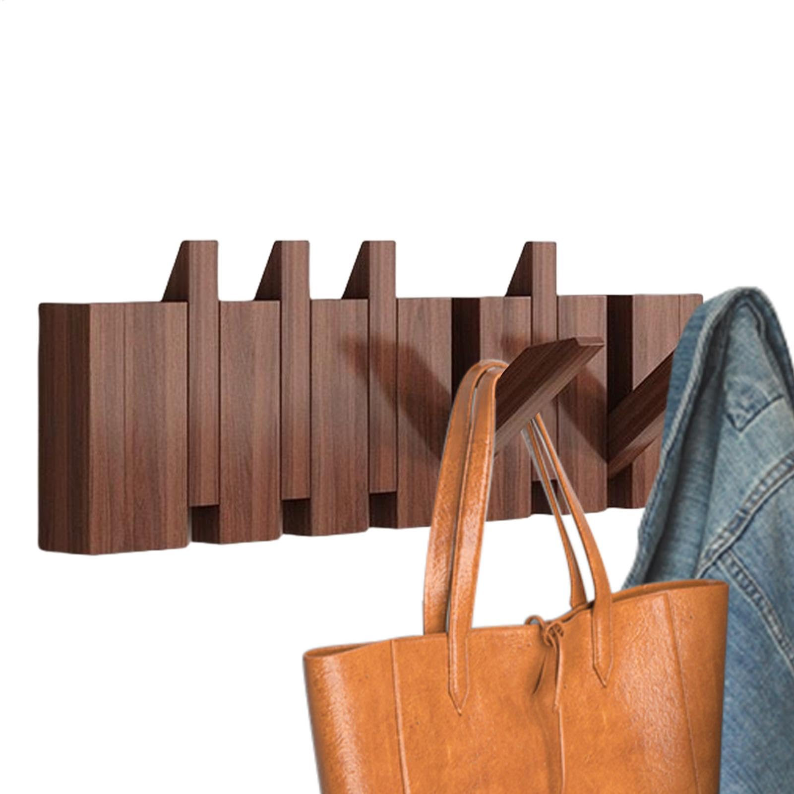 Patère piano en bois noyer noir, porte-manteau mural pliable et élégant